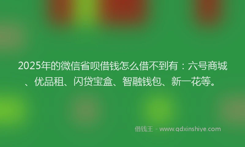 2025年的微信省呗借钱怎么借不到有：六号商城、优品租、闪贷宝盒、智融钱包、新一花等。