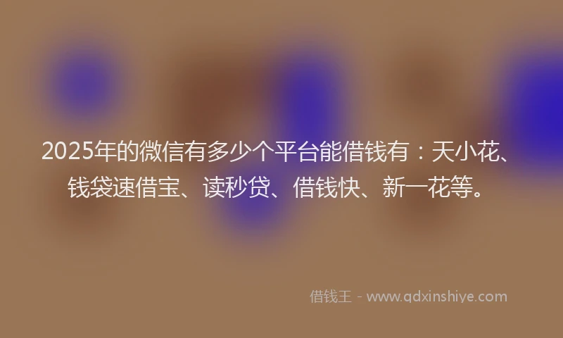 2025年的微信有多少个平台能借钱有：天小花、钱袋速借宝、读秒贷、借钱快、新一花等。