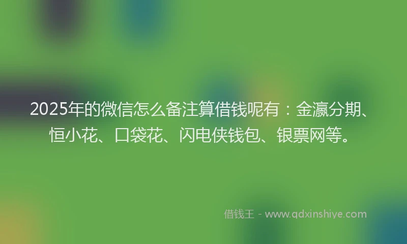 2025年的微信怎么备注算借钱呢有：金瀛分期、恒小花、口袋花、闪电侠钱包、银票网等。