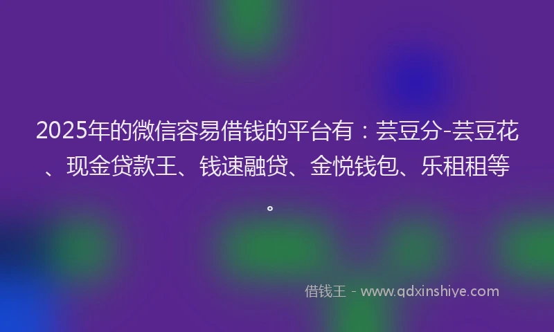 2025年的微信容易借钱的平台有：芸豆分-芸豆花、现金贷款王、钱速融贷、金悦钱包、乐租租等。