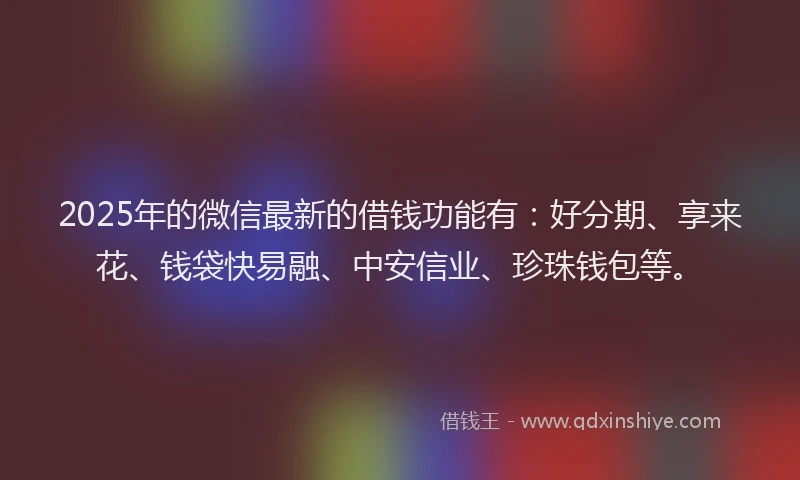 2025年的微信最新的借钱功能有：好分期、享来花、钱袋快易融、中安信业、珍珠钱包等。