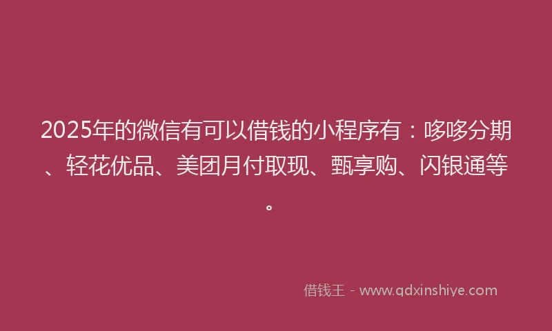 2025年的微信有可以借钱的小程序有：哆哆分期、轻花优品、美团月付取现、甄享购、闪银通等。