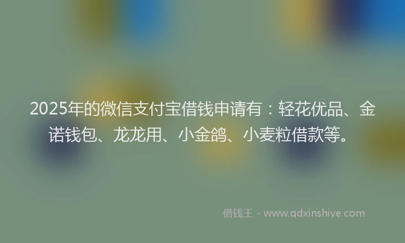 2025年的微信支付宝借钱申请有：轻花优品、金诺钱包、龙龙用、小金鸽、小麦粒借款等。