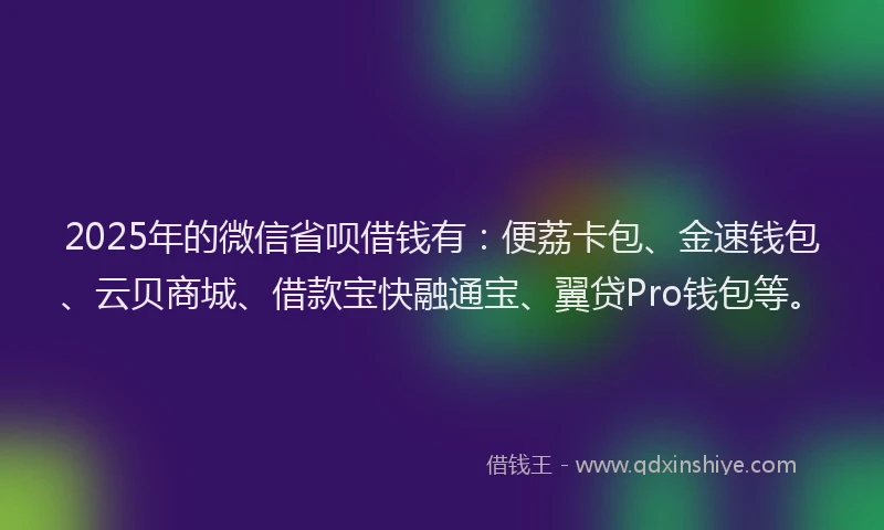 2025年的微信省呗借钱有：便荔卡包、金速钱包、云贝商城、借款宝快融通宝、翼贷Pro钱包等。