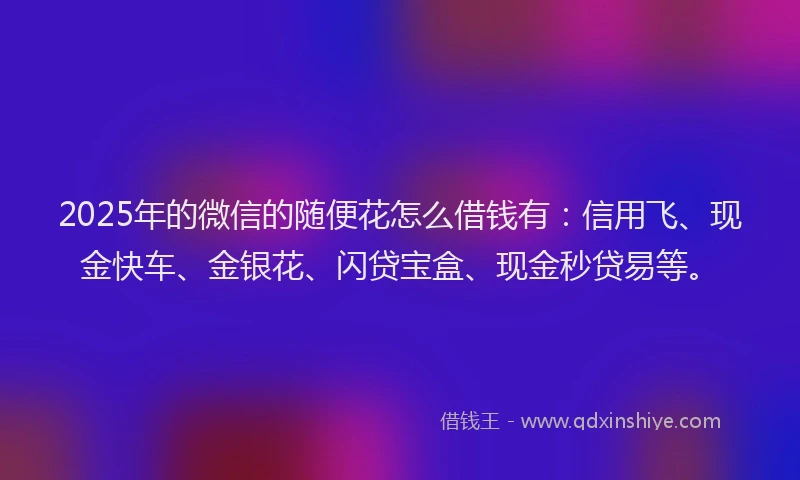 2025年的微信的随便花怎么借钱有：信用飞、现金快车、金银花、闪贷宝盒、现金秒贷易等。