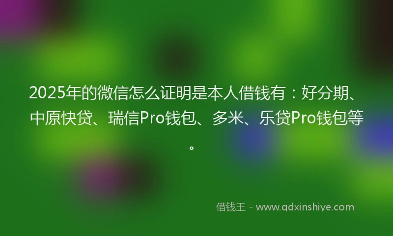 2025年的微信怎么证明是本人借钱有：好分期、中原快贷、瑞信Pro钱包、多米、乐贷Pro钱包等。