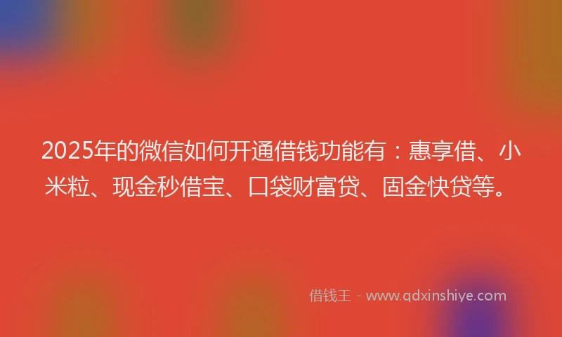 2025年的微信如何开通借钱功能有：惠享借、小米粒、现金秒借宝、口袋财富贷、固金快贷等。