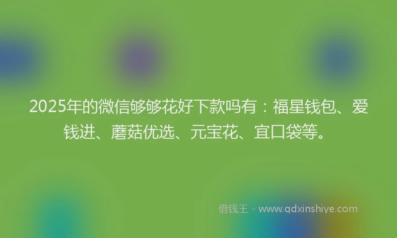 2025年的微信够够花好下款吗有：福星钱包、爱钱进、蘑菇优选、元宝花、宜口袋等。