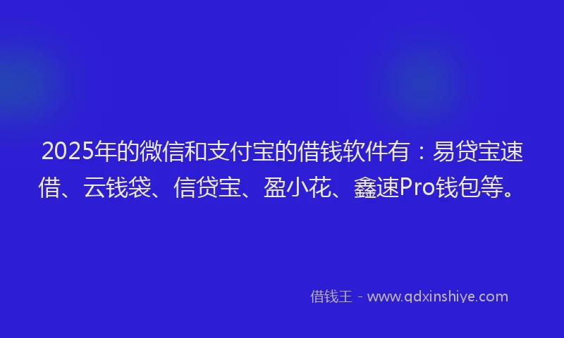 2025年的微信和支付宝的借钱软件有：易贷宝速借、云钱袋、信贷宝、盈小花、鑫速Pro钱包等。
