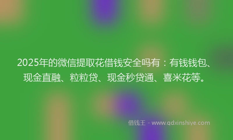 2025年的微信提取花借钱安全吗有：有钱钱包、现金直融、粒粒贷、现金秒贷通、喜米花等。