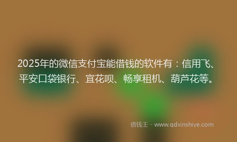 2025年的微信支付宝能借钱的软件有：信用飞、平安口袋银行、宜花呗、畅享租机、葫芦花等。