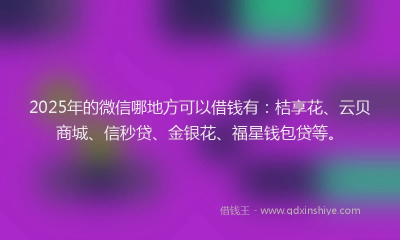 2025年的微信哪地方可以借钱有：桔享花、云贝商城、信秒贷、金银花、福星钱包贷等。