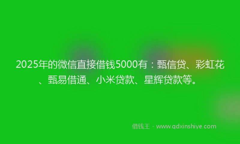 2025年的微信直接借钱5000有：甄信贷、彩虹花、甄易借通、小米贷款、星辉贷款等。