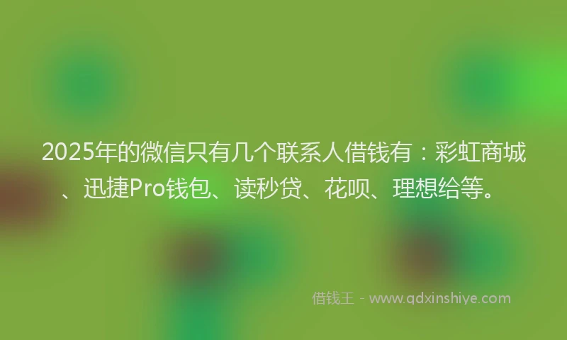 2025年的微信只有几个联系人借钱有：彩虹商城、迅捷Pro钱包、读秒贷、花呗、理想给等。