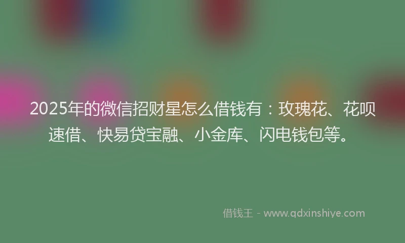 2025年的微信招财星怎么借钱有：玫瑰花、花呗速借、快易贷宝融、小金库、闪电钱包等。
