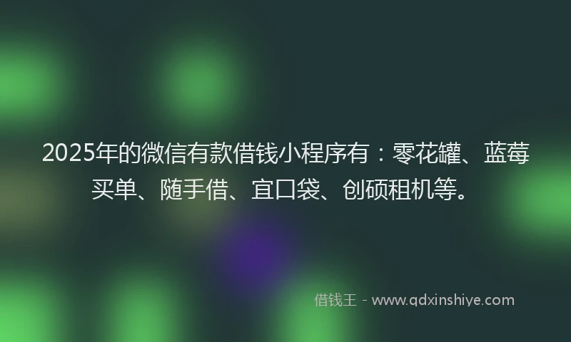 2025年的微信有款借钱小程序有：零花罐、蓝莓买单、随手借、宜口袋、创硕租机等。