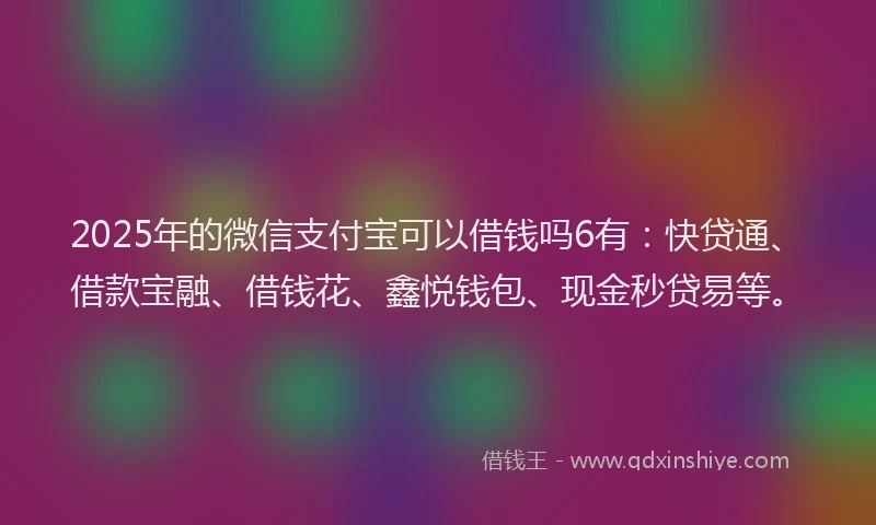 2025年的微信支付宝可以借钱吗6有：快贷通、借款宝融、借钱花、鑫悦钱包、现金秒贷易等。