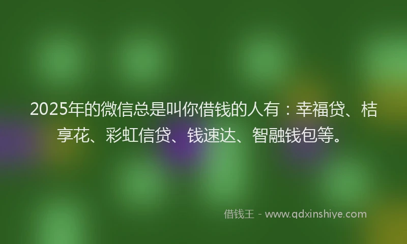 2025年的微信总是叫你借钱的人有：幸福贷、桔享花、彩虹信贷、钱速达、智融钱包等。