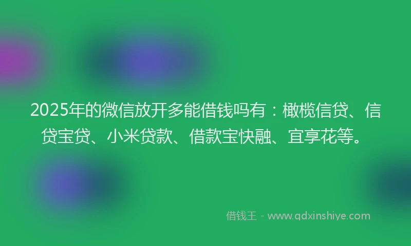 2025年的微信放开多能借钱吗有：橄榄信贷、信贷宝贷、小米贷款、借款宝快融、宜享花等。