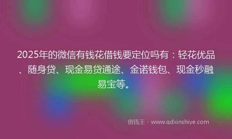 2025年的微信有钱花借钱要定位吗有：轻花优品、随身贷、现金易贷通途、金诺钱包、现金秒融易宝等。