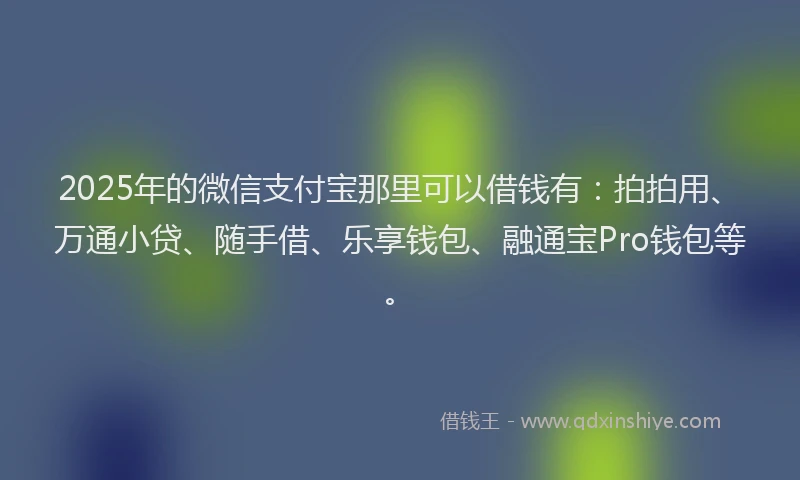 2025年的微信支付宝那里可以借钱有：拍拍用、万通小贷、随手借、乐享钱包、融通宝Pro钱包等。