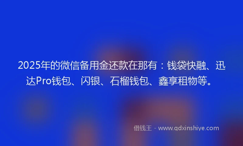 2025年的微信备用金还款在那有：钱袋快融、迅达Pro钱包、闪银、石榴钱包、鑫享租物等。