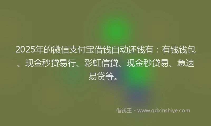 2025年的微信支付宝借钱自动还钱有：有钱钱包、现金秒贷易行、彩虹信贷、现金秒贷易、急速易贷等。