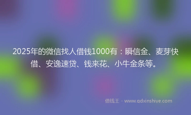 2025年的微信找人借钱1000有：瞬信金、麦芽快借、安逸速贷、钱来花、小牛金条等。