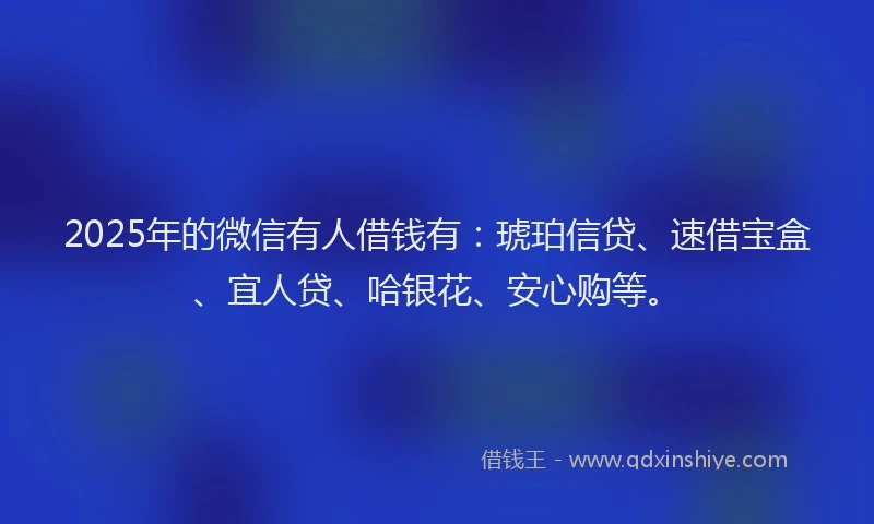 2025年的微信有人借钱有：琥珀信贷、速借宝盒、宜人贷、哈银花、安心购等。