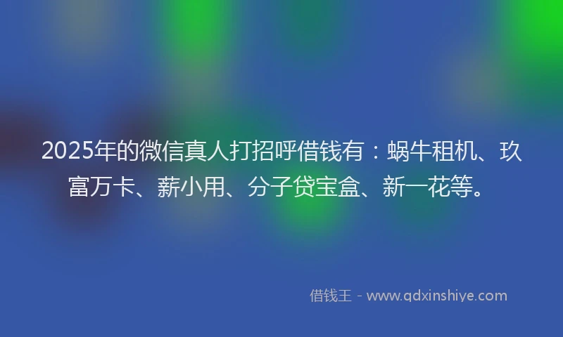 2025年的微信真人打招呼借钱有：蜗牛租机、玖富万卡、薪小用、分子贷宝盒、新一花等。