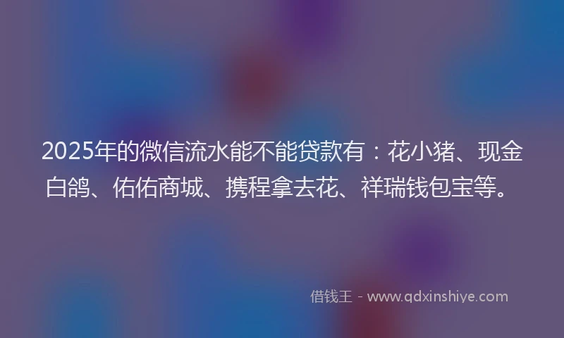 2025年的微信流水能不能贷款有：花小猪、现金白鸽、佑佑商城、携程拿去花、祥瑞钱包宝等。