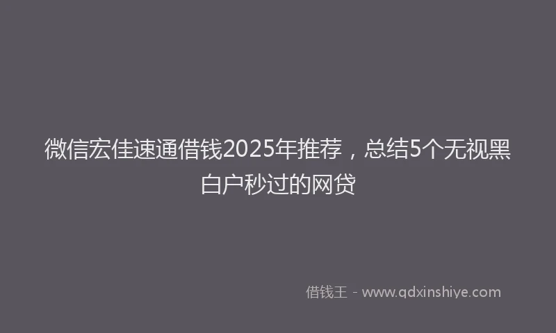 微信宏佳速通借钱2025年推荐，总结5个无视黑白户秒过的网贷
