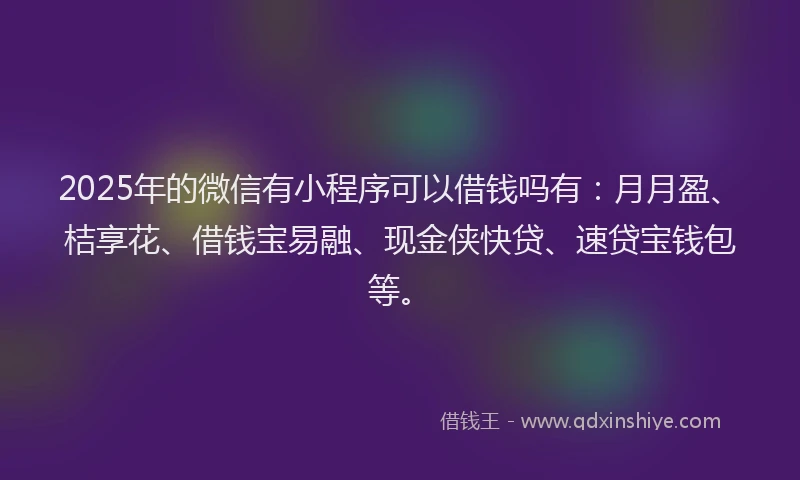 2025年的微信有小程序可以借钱吗有：月月盈、桔享花、借钱宝易融、现金侠快贷、速贷宝钱包等。