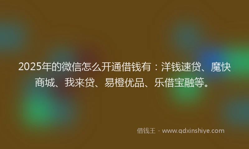 2025年的微信怎么开通借钱有：洋钱速贷、魔快商城、我来贷、易橙优品、乐借宝融等。