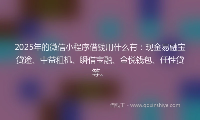 2025年的微信小程序借钱用什么有：现金易融宝贷途、中益租机、瞬借宝融、金悦钱包、任性贷等。