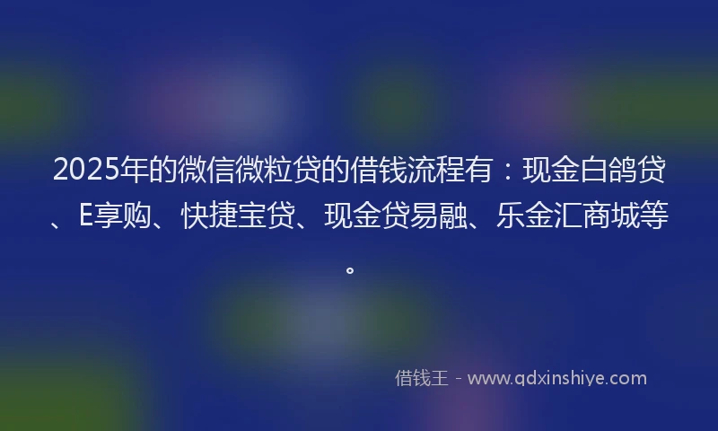 2025年的微信微粒贷的借钱流程有：现金白鸽贷、E享购、快捷宝贷、现金贷易融、乐金汇商城等。