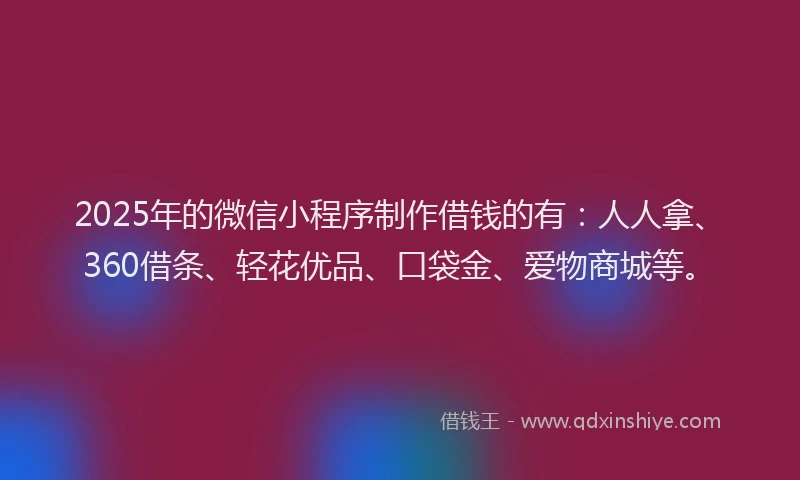 2025年的微信小程序制作借钱的有：人人拿、360借条、轻花优品、口袋金、爱物商城等。