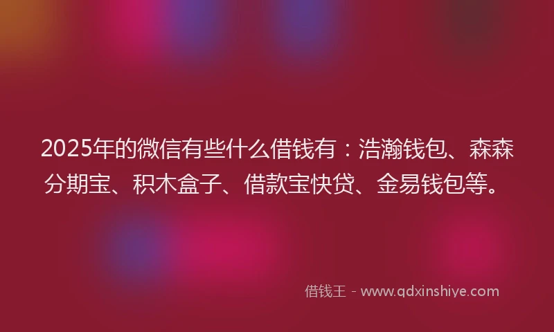 2025年的微信有些什么借钱有：浩瀚钱包、森森分期宝、积木盒子、借款宝快贷、金易钱包等。