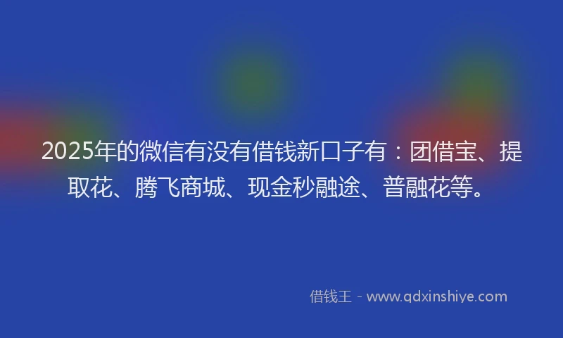 2025年的微信有没有借钱新口子有：团借宝、提取花、腾飞商城、现金秒融途、普融花等。