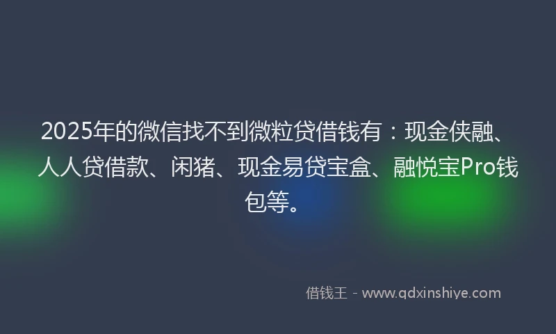 2025年的微信找不到微粒贷借钱有：现金侠融、人人贷借款、闲猪、现金易贷宝盒、融悦宝Pro钱包等。