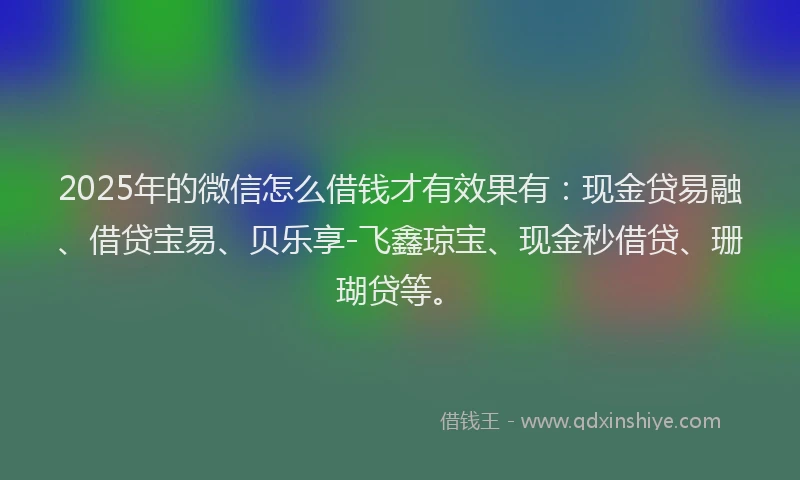 2025年的微信怎么借钱才有效果有：现金贷易融、借贷宝易、贝乐享-飞鑫琼宝、现金秒借贷、珊瑚贷等。