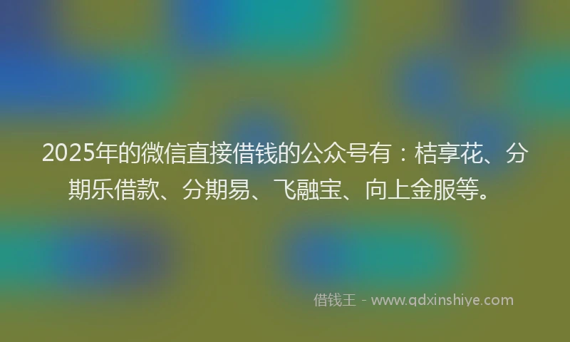 2025年的微信直接借钱的公众号有：桔享花、分期乐借款、分期易、飞融宝、向上金服等。