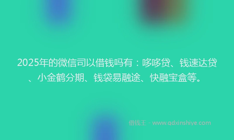2025年的微信司以借钱吗有：哆哆贷、钱速达贷、小金鹤分期、钱袋易融途、快融宝盒等。