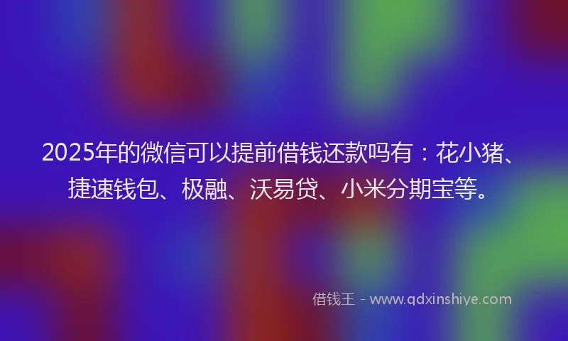 2025年的微信可以提前借钱还款吗有：花小猪、捷速钱包、极融、沃易贷、小米分期宝等。