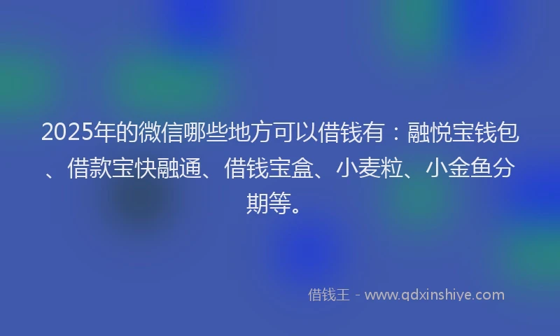 2025年的微信哪些地方可以借钱有：融悦宝钱包、借款宝快融通、借钱宝盒、小麦粒、小金鱼分期等。