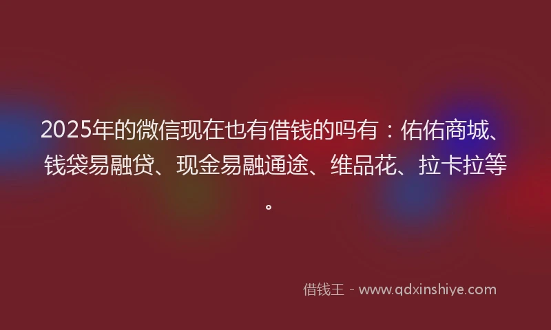 2025年的微信现在也有借钱的吗有：佑佑商城、钱袋易融贷、现金易融通途、维品花、拉卡拉等。