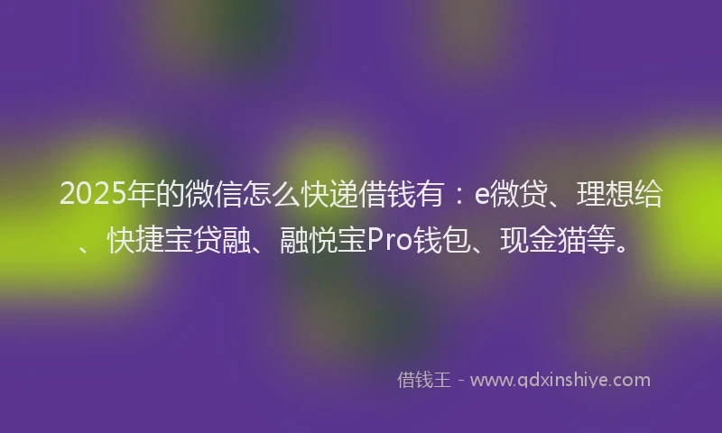 2025年的微信怎么快递借钱有：e微贷、理想给、快捷宝贷融、融悦宝Pro钱包、现金猫等。