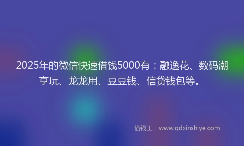 2025年的微信快速借钱5000有：融逸花、数码潮享玩、龙龙用、豆豆钱、信贷钱包等。