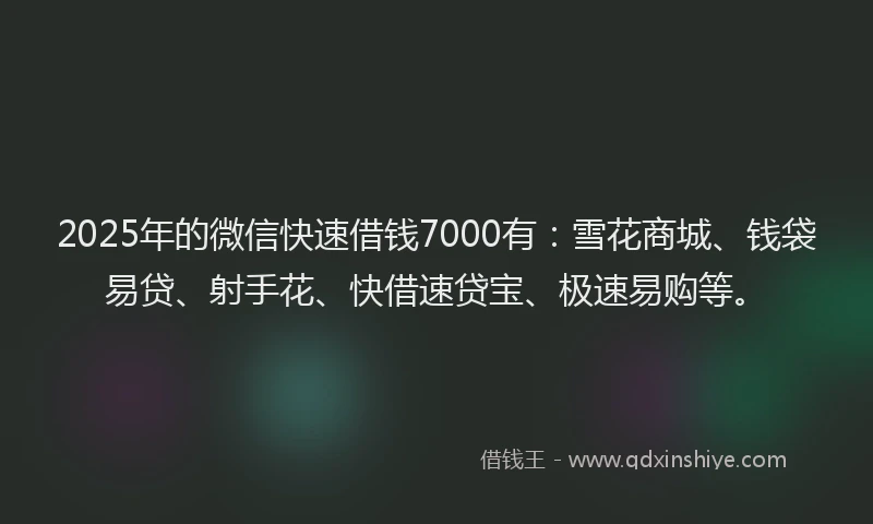 2025年的微信快速借钱7000有：雪花商城、钱袋易贷、射手花、快借速贷宝、极速易购等。