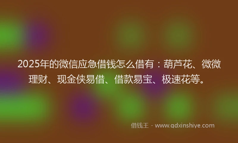 2025年的微信应急借钱怎么借有：葫芦花、微微理财、现金侠易借、借款易宝、极速花等。
